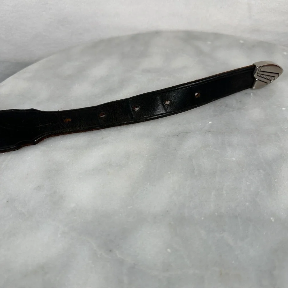 Black Leather Belt western Silver Buckle concho southwestern cowboy cowgirl boho